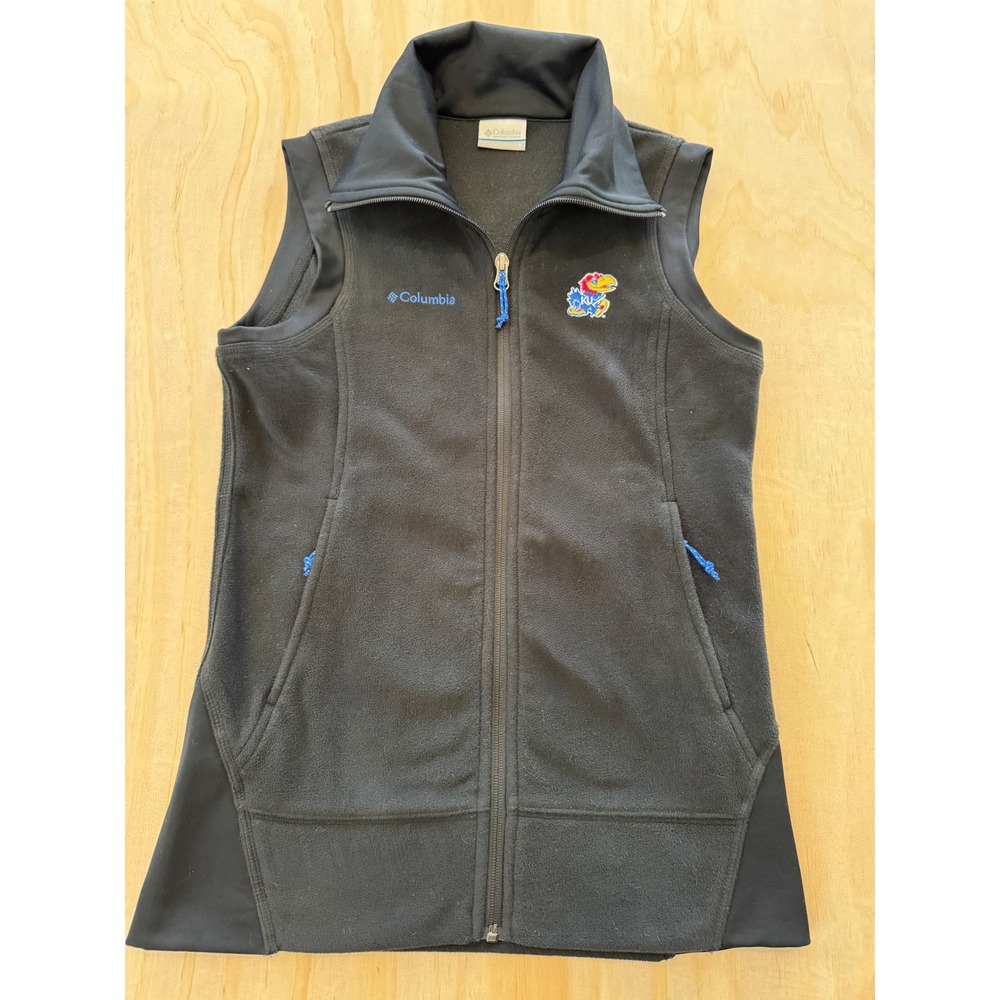 Columbia Kansas Jayhawks KU Fleece Vest‎ Womens Small Black Full Zip XL1942